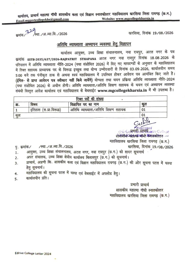 छत्तीसगढ़ अतिथि व्याख्याता भर्ती 2026